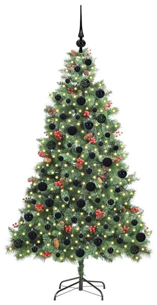 Umjetno božićno drvce 300 LED lampica Topla bijela PVC i metal - 180 cm s LED-ima i crnim kuglicama