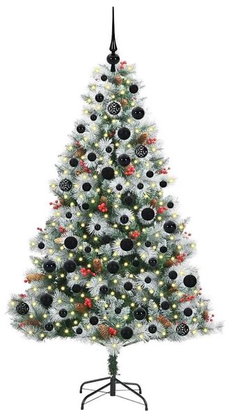 Umjetno božićno drvce S LED lampica Zelena i bijela 180 cm - 180 cm s LED-ima i crnim kuglicama