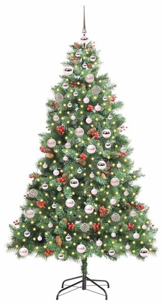 Umjetno božićno drvce 300 LED lampica Topla bijela PVC i metal - 180 cm s LED-ima i ružičastim kuglicama