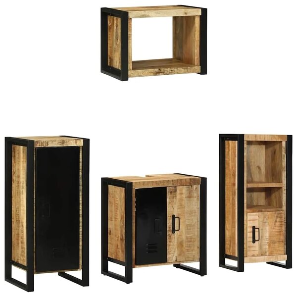 Set namještaja za kupaonicu 4 kom. Smeđa i crna - masivno drvo manga