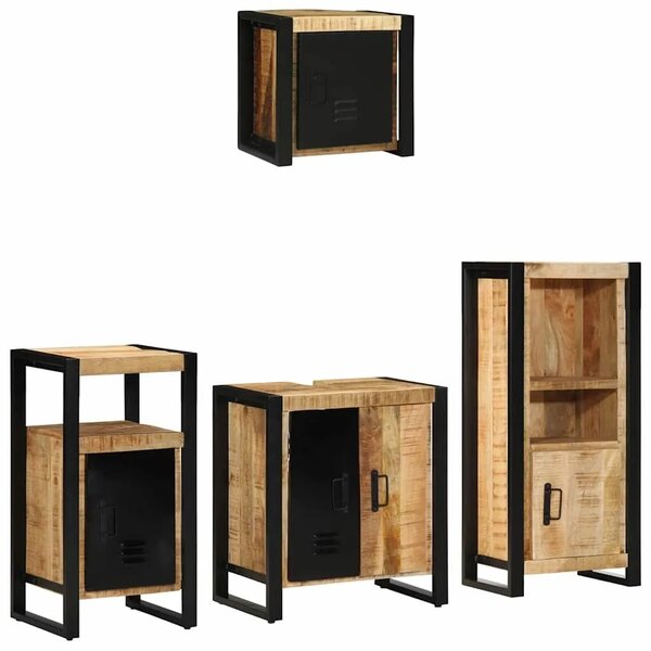 Set namještaja za kupaonicu 4 kom. Smeđa i crna 55 x 35 x 60 cm - masivno drvo manga