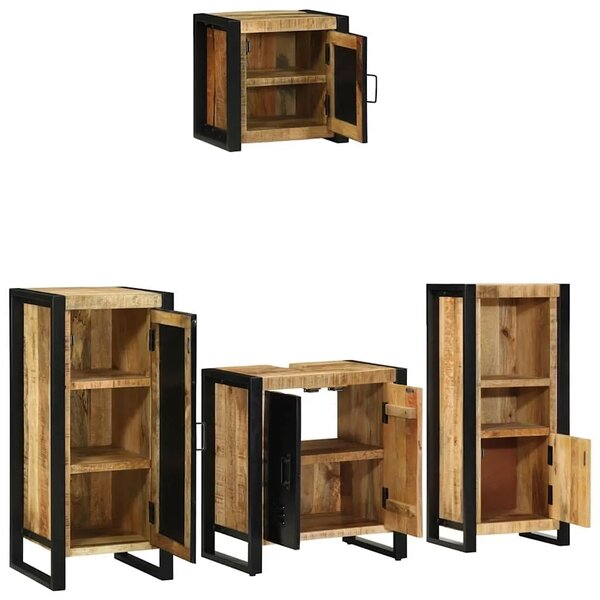 Set namještaja za kupaonicu 4 kom. Smeđa i crna 40 x 35 x 90 cm - masivno drvo manga