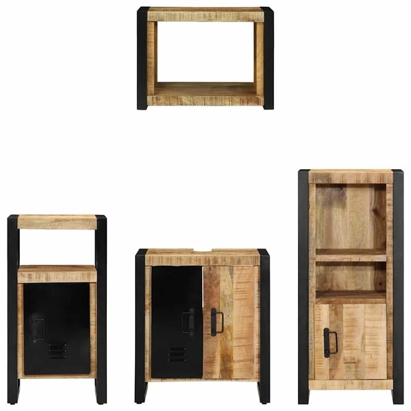 Set namještaja za kupaonicu 4 kom. Smeđa i crna 55 x 35 x 60 cm - masivno drvo manga