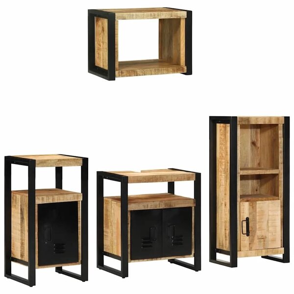 Set namještaja za kupaonicu 4 kom. Smeđa i crna - masivno drvo manga