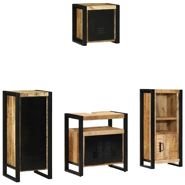 Set namještaja za kupaonicu 4 kom. Smeđa i crna 40 x 35 x 90 cm - masivno drvo manga