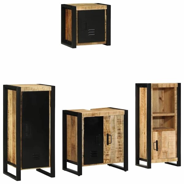 Set namještaja za kupaonicu 4 kom. Smeđa i crna 40 x 35 x 90 cm - masivno drvo manga