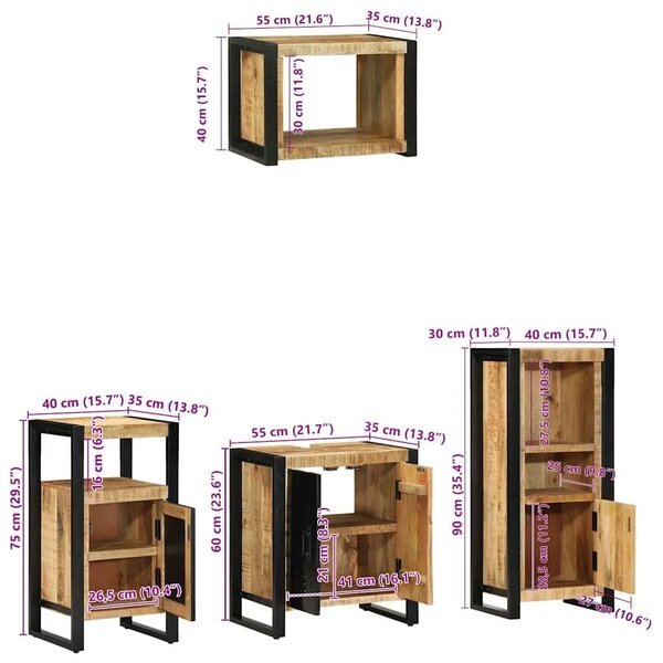 Set namještaja za kupaonicu 4 kom. Smeđa i crna 55 x 35 x 60 cm - masivno drvo manga