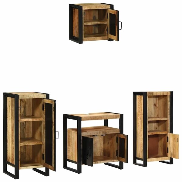 Set namještaja za kupaonicu 4 kom. Smeđa i crna 40 x 35 x 90 cm - masivno drvo manga