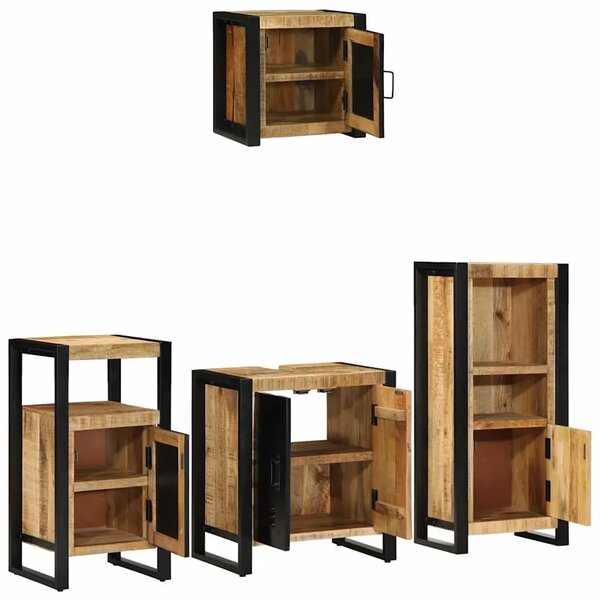 Set namještaja za kupaonicu 4 kom. Smeđa i crna 55 x 35 x 60 cm - masivno drvo manga