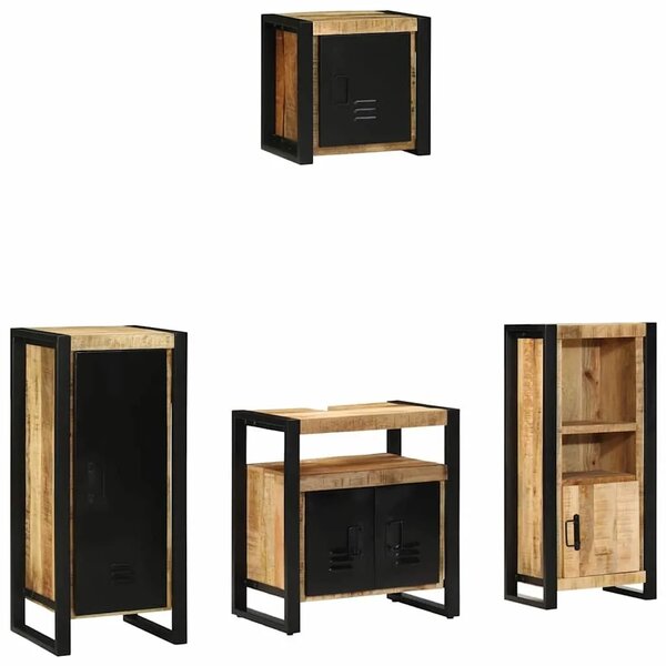 Set namještaja za kupaonicu 4 kom. Smeđa i crna 40 x 35 x 90 cm - masivno drvo manga