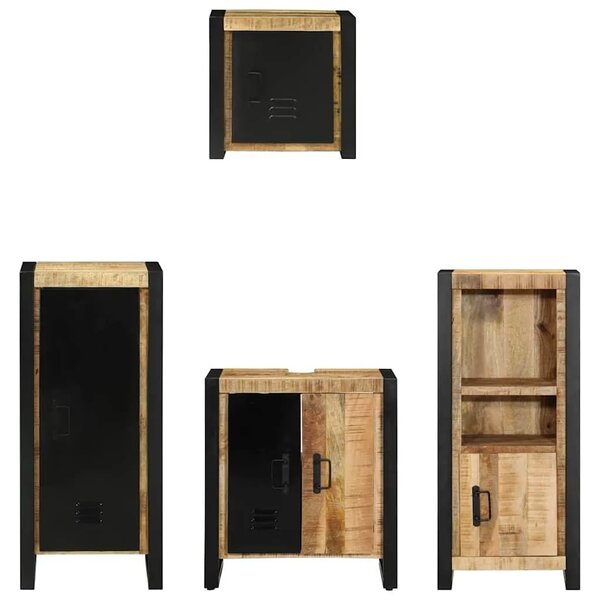 Set namještaja za kupaonicu 4 kom. Smeđa i crna 40 x 35 x 90 cm - masivno drvo manga