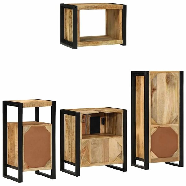 Set namještaja za kupaonicu 4 kom. Smeđa i crna 55 x 35 x 60 cm - masivno drvo manga