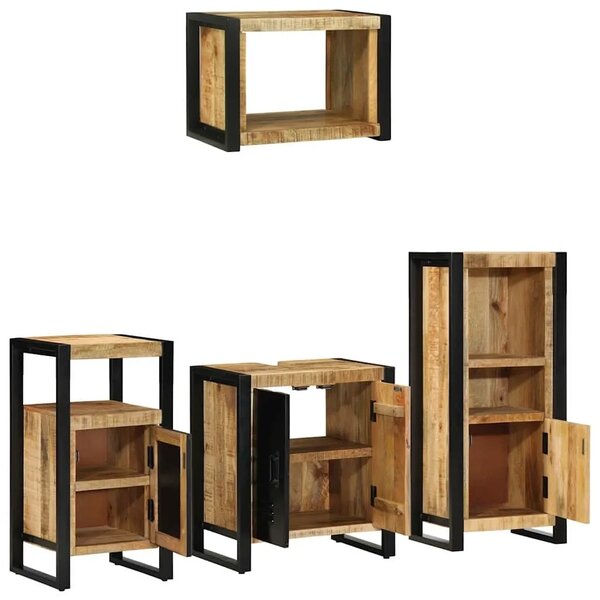 Set namještaja za kupaonicu 4 kom. Smeđa i crna 55 x 35 x 60 cm - masivno drvo manga
