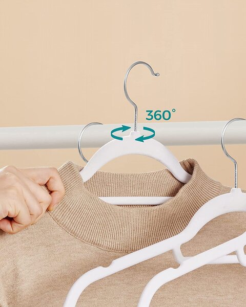 Protuklizne baršunaste vješalice, pakiranje od 50 kom, bijele | SONGMICS