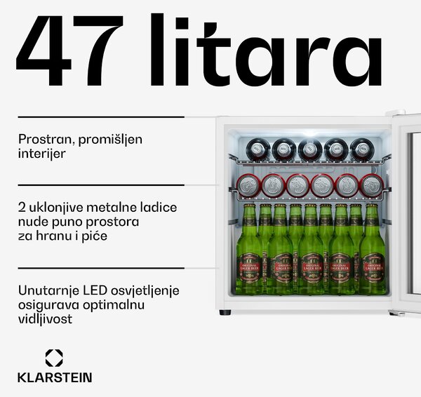 Klarstein Hladnjak za pića Beersafe s vratima od zrcalnog stakla | 44 x 48 cm | Unutarnje LED osvjetljenje | Srebrno-bijela
