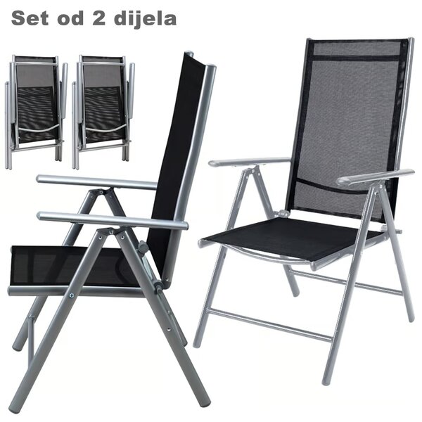 Vrtna stolica MARBELLA, set 2 kom, sklopiva, crna/srebrna Casaria