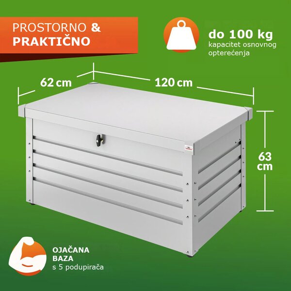 Metalni spremnik za pohranu METALBOX, 385L, 120×62×63cm, siva Gardebruk
