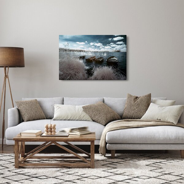 Slika - Drveni čamci na jezeru (90x60 cm)
