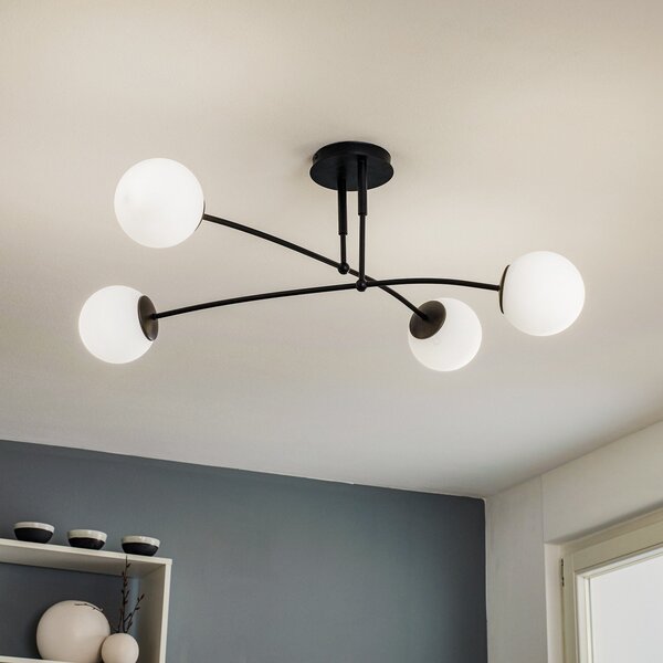 EMIBIG LIGHTING Stropna svjetiljka Pregos 4 u crnoj boji, s četiri žarulje, prigušiva, Crno, Područje hodnika, Metal