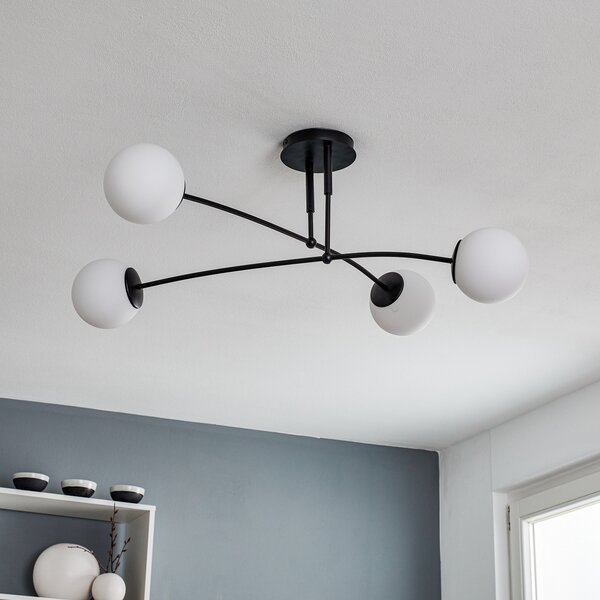 EMIBIG LIGHTING Stropna svjetiljka Pregos 4 u crnoj boji, s četiri žarulje, prigušiva, Crno, Područje hodnika, Metal