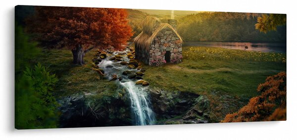 Slika kućice u bajkovitom krajoliku (120x50 cm)