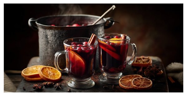 Slika zimska ugoda s kuhanim vinom