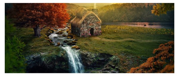 Slika kućice u bajkovitom krajoliku (120x50 cm)
