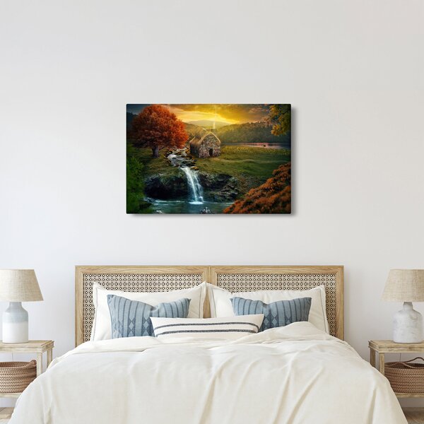Slika kućice u bajkovitom krajoliku (90x60 cm)