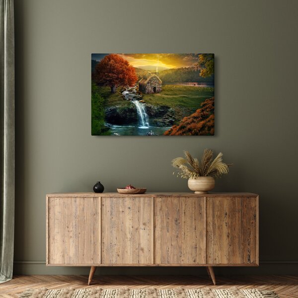 Slika kućice u bajkovitom krajoliku (90x60 cm)