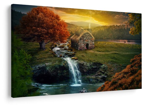 Slika kućice u bajkovitom krajoliku (90x60 cm)