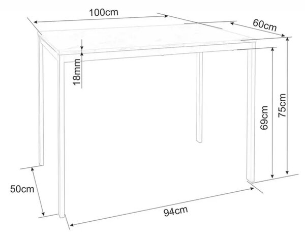 Blagovaonski set 1 + 4, crni stol RAMOD 100x60 cm s mramornim dekorom + zelena stolica TURIN s crnim nogama