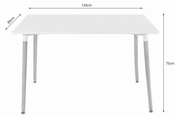 Set za blagovanje 1 + 4, bijeli stol ADRIA 120x80 cm + bijela stolica KITO
