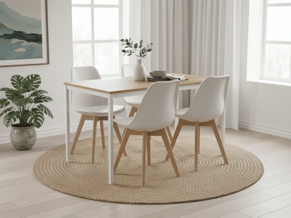 Blagovaonski set 1 + 4, stol RAMOD 100x60 cm bijeli/dekor hrast + bijela stolica KITO