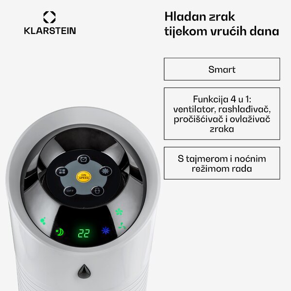 Klarstein Skyscraper Ice Smart, 4-u-1, Hladnjak zraka i WiFi ventilator, 210 m³ / h, daljinski upravljač