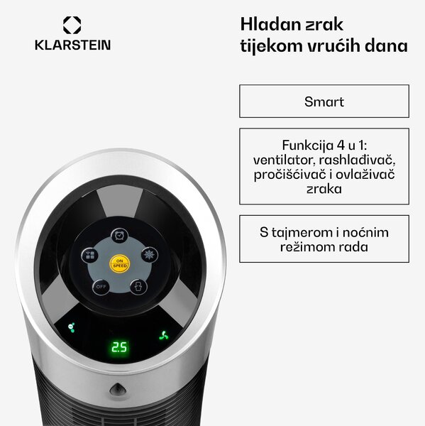 Klarstein Skyscraper Ice Smart, 4-u-1, Hladnjak zraka i WiFi ventilator, 210 m³ / h, daljinski upravljač