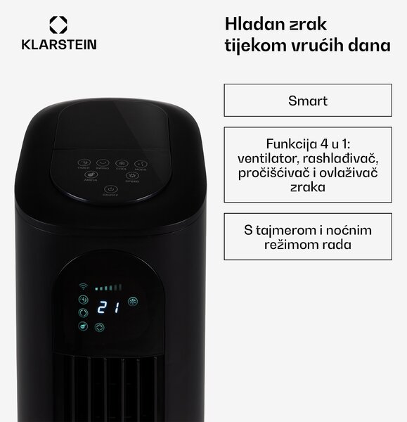 Klarstein Polar Tower Smart, ventilator, rashlađivač zraka, 7L, 85W, daljinski upravljač, 5x spremnik za hlađenje