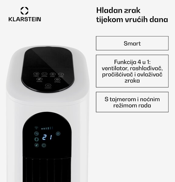 Klarstein Polar Tower Smart, ventilator, rashlađivač zraka, 7L, 85W, daljinski upravljač, 5x spremnik za hlađenje
