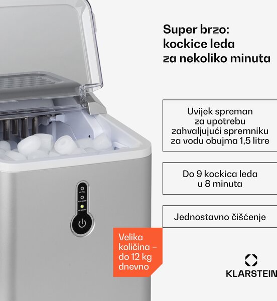 Klarstein Chillout, ledomat, okrugli komadi leda, 12 kg / 24 sata, spremnik za vodu: 1,5 l, bijela