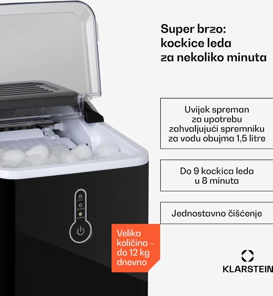 Klarstein Chillout, ledomat, okrugli komadi leda, 12 kg / 24 sata, spremnik za vodu: 1,5 l, crna