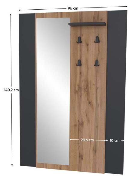Panel za vješanje Actualmente (hrast wotan + crna) (sa ogledalom)