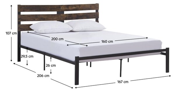 Bračni krevet160 cm Acabarian (crna + hrast rustikal) (sa podnicom)