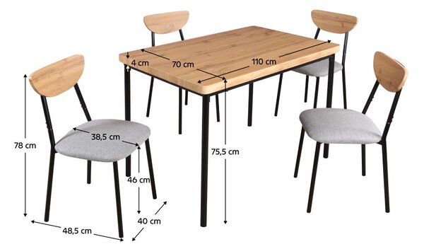 Blagovaonski set Mimetizarse (svijetli hrast+ siva) (za 4 osobe)