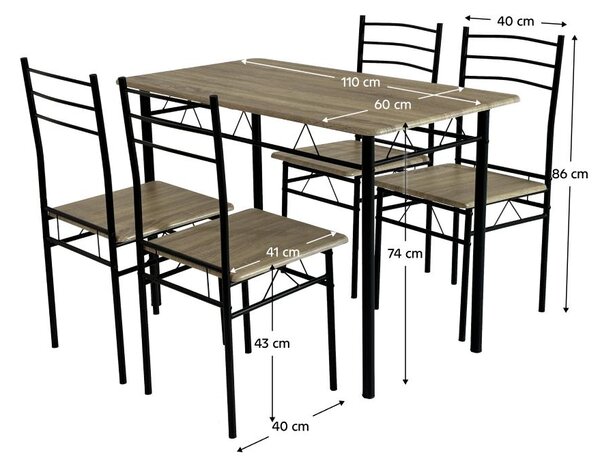Blagovaonski set Metabolicas (hrast sonoma + crna) (za 4 osobe)