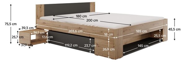 Bračni krevet 180 cm Uniforme (hrast artisan + antracit) (sa prostorom za odlaganje)