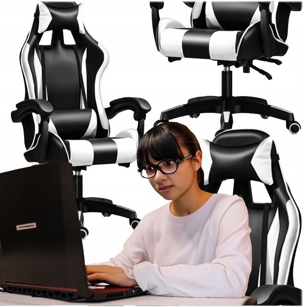 Udobna gaming stolica u crnoj i bijeloj boji
