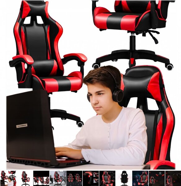 Udobna gaming stolica sa crno-crvenim jastukom