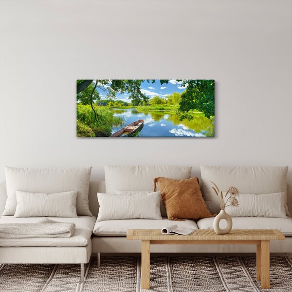 Slika ljetne rijeke s brodicom (120x50 cm)