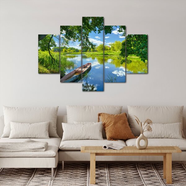 Slika ljetne rijeke s brodicom (150x105 cm)