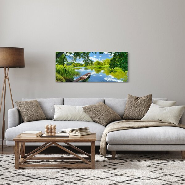 Slika ljetne rijeke s brodicom (120x50 cm)