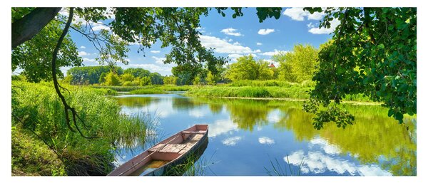 Slika ljetne rijeke s brodicom (120x50 cm)